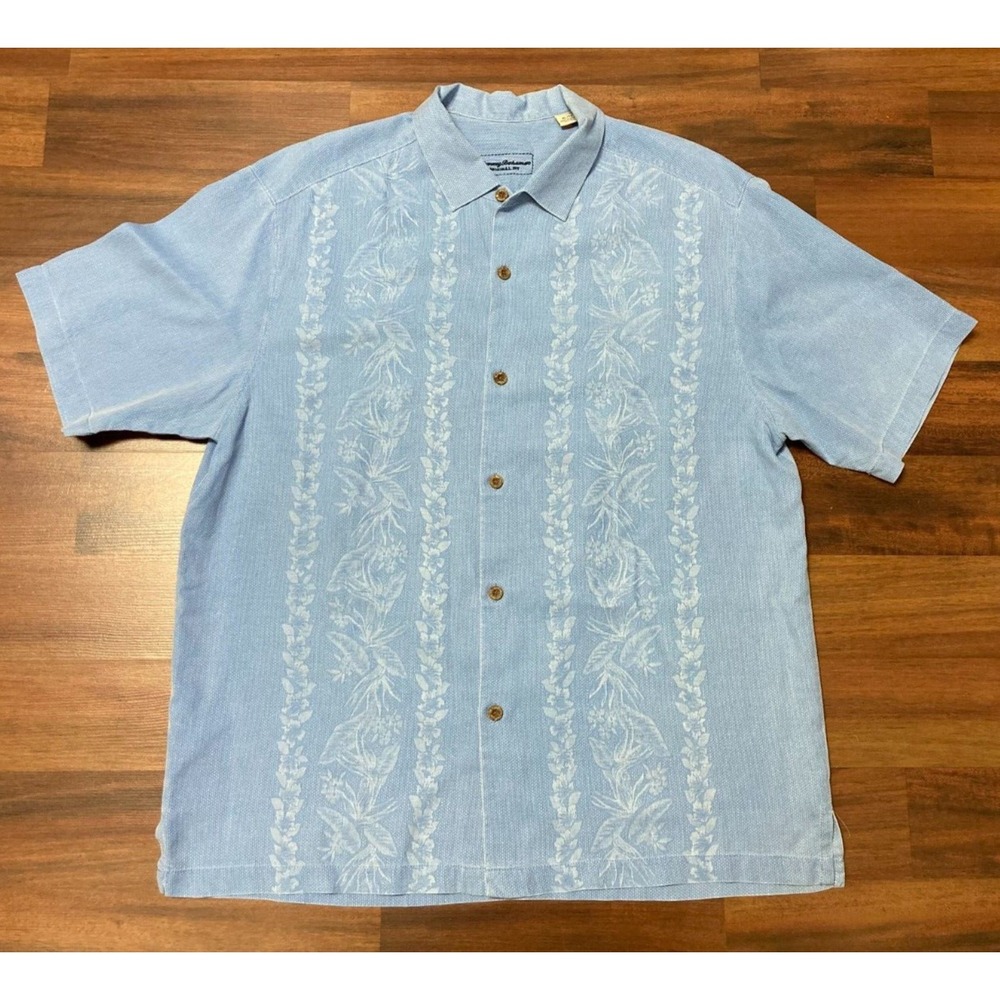 Mens Sz XL Tommy Bahama Blue Silk Patterned‎ Original Fit Shirt Short Sleeve